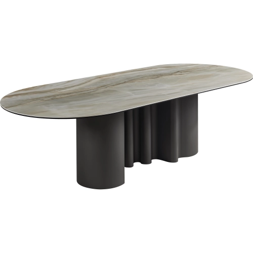 Borghini 110" Dining Table in Gloss Jade Multicolor Ceramic & Ash Metal
